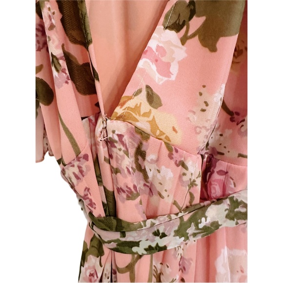 ASOS Floral Pleated Flutter Sleeve Maxi Dress Size 2 Pink Terracotta Rose Design - Picture 10 of 13